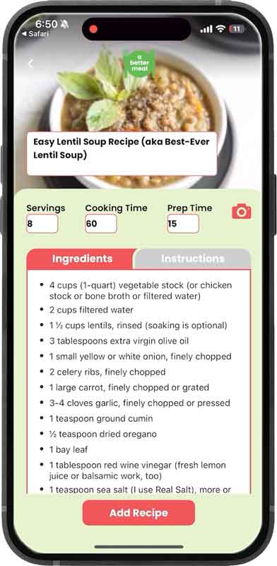 A Better Meal recipe import function