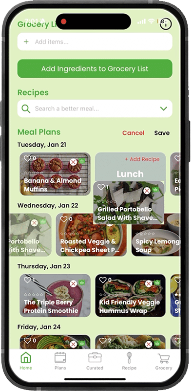 A Better Meal app meal plan function