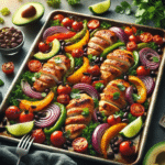 shows a yummy sheet pan chicken fajita sheet pan meal