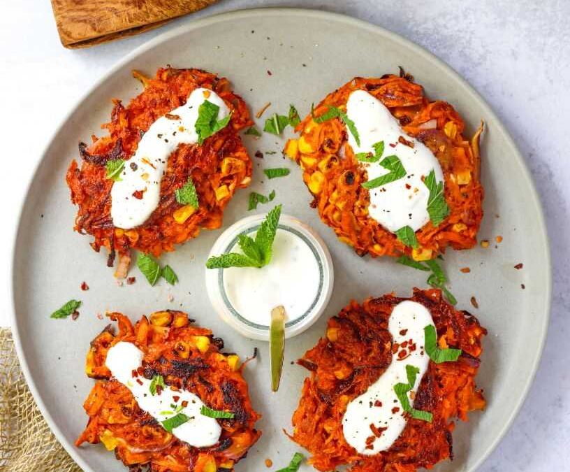 Recipe of the day: Carrot & Corn Fritters with Mint Yogurt Dip
