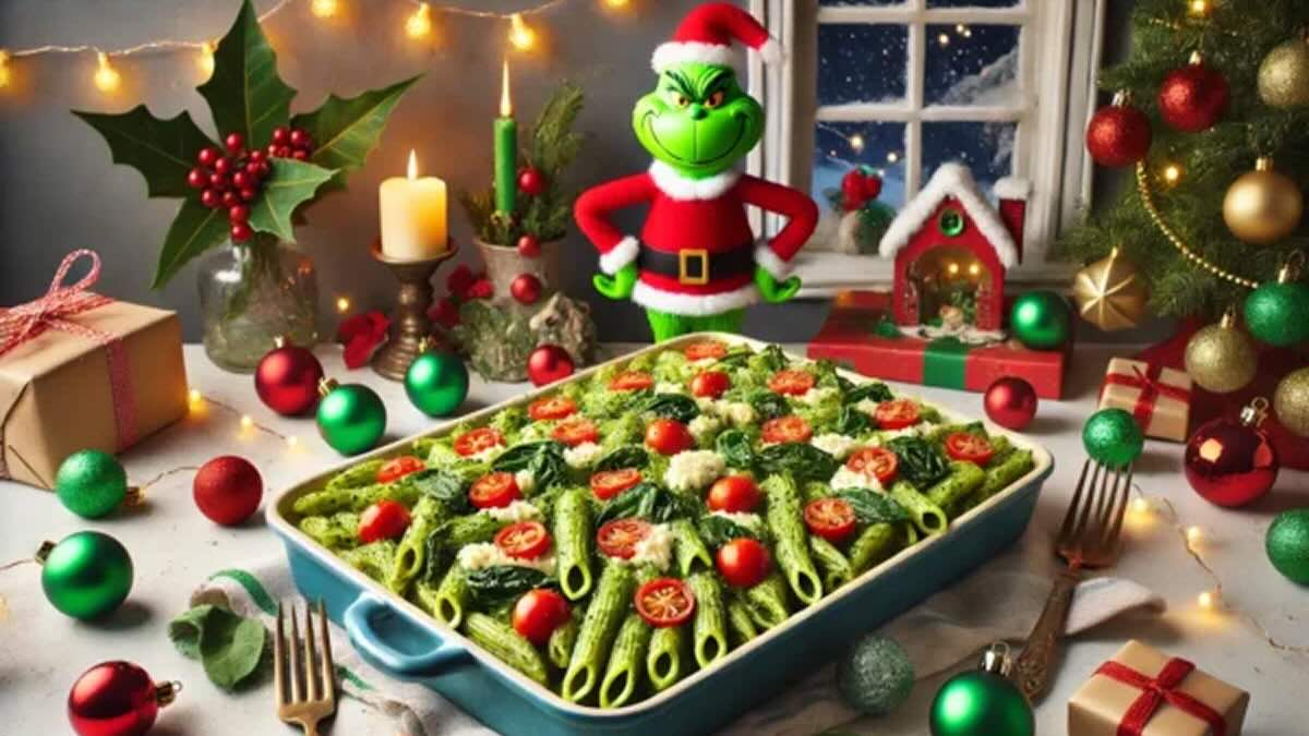 grinch pesto pasta bake
