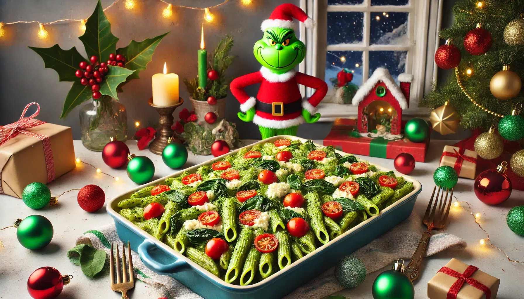 grinch pesto pasta bake