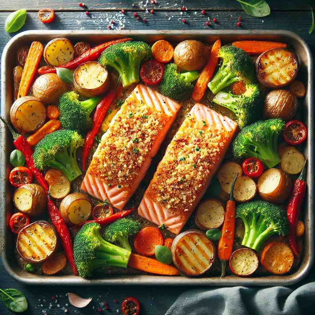 to show a yummy sheet pan salmon and veggie dinner