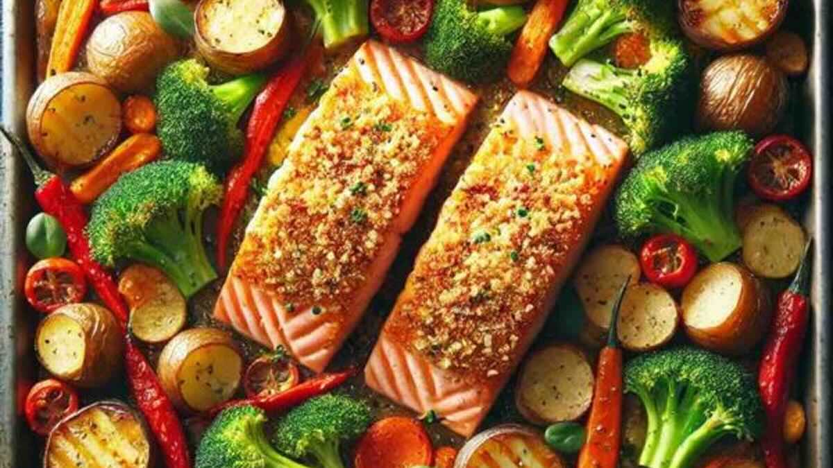 to show a yummy sheet pan salmon and veggie dinner